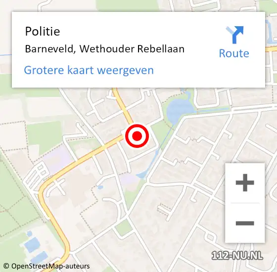 Locatie op kaart van de 112 melding: Politie Barneveld, Wethouder Rebellaan op 15 december 2024 19:38