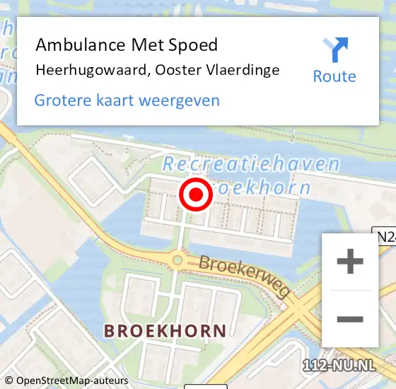 Locatie op kaart van de 112 melding: Ambulance Met Spoed Naar Heerhugowaard, Ooster Vlaerdinge op 15 december 2024 19:43