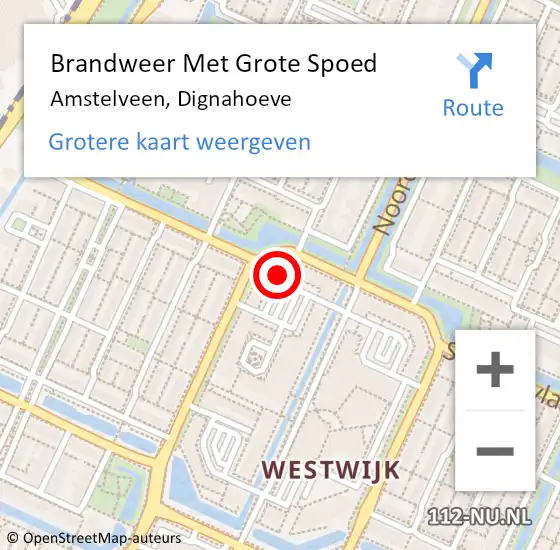 Locatie op kaart van de 112 melding: Brandweer Met Grote Spoed Naar Amstelveen, Dignahoeve op 15 december 2024 19:48