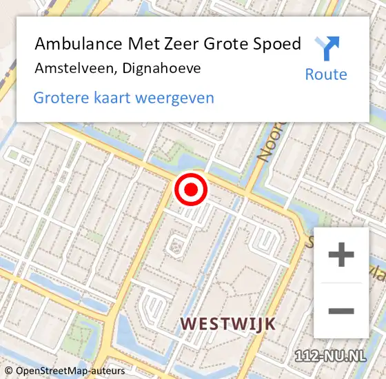 Locatie op kaart van de 112 melding: Ambulance Met Zeer Grote Spoed Naar Amstelveen, Dignahoeve op 15 december 2024 19:48