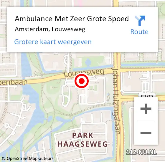 Locatie op kaart van de 112 melding: Ambulance Met Zeer Grote Spoed Naar Amsterdam, Louwesweg op 15 december 2024 19:50