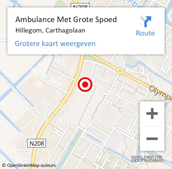 Locatie op kaart van de 112 melding: Ambulance Met Grote Spoed Naar Hillegom, Carthagolaan op 15 december 2024 20:30