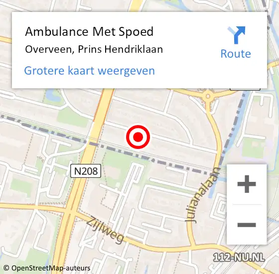 Locatie op kaart van de 112 melding: Ambulance Met Spoed Naar Overveen, Prins Hendriklaan op 15 december 2024 20:33