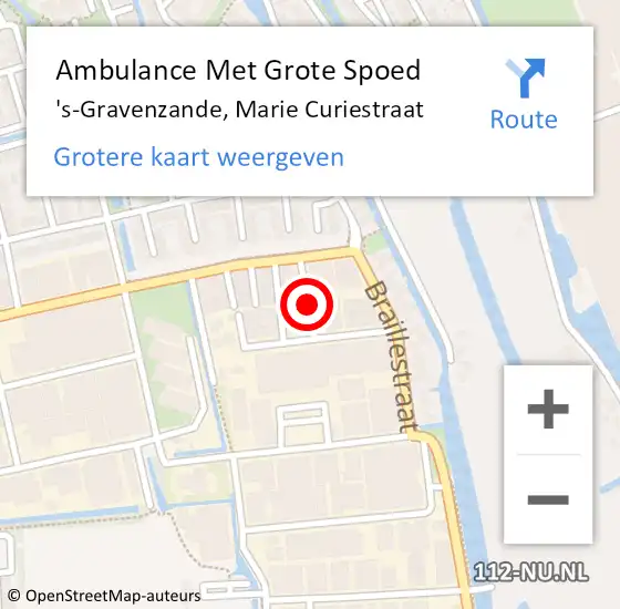 Locatie op kaart van de 112 melding: Ambulance Met Grote Spoed Naar 's-Gravenzande, Marie Curiestraat op 30 oktober 2014 13:44