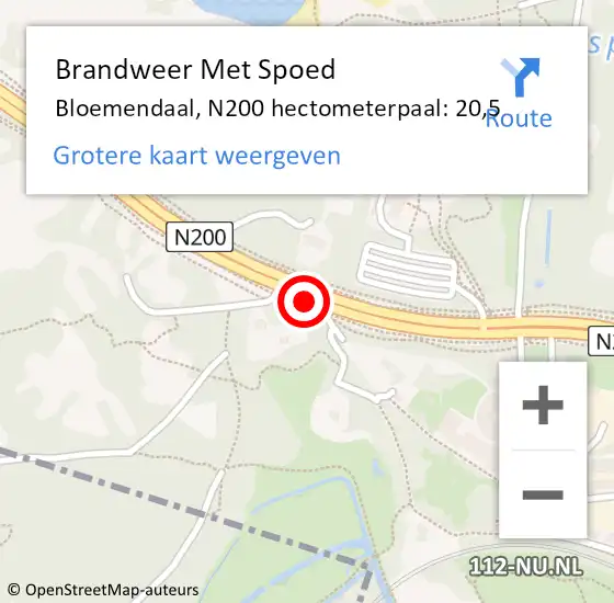 Locatie op kaart van de 112 melding: Brandweer Met Spoed Naar Bloemendaal, N200 hectometerpaal: 20,5 op 15 december 2024 20:51