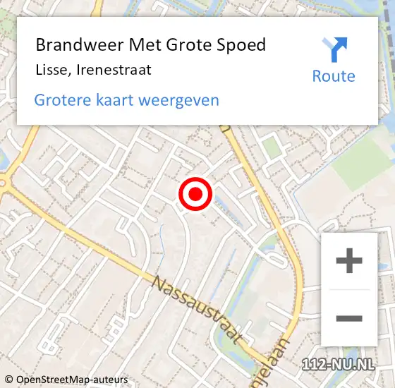 Locatie op kaart van de 112 melding: Brandweer Met Grote Spoed Naar Lisse, Irenestraat op 15 december 2024 21:14