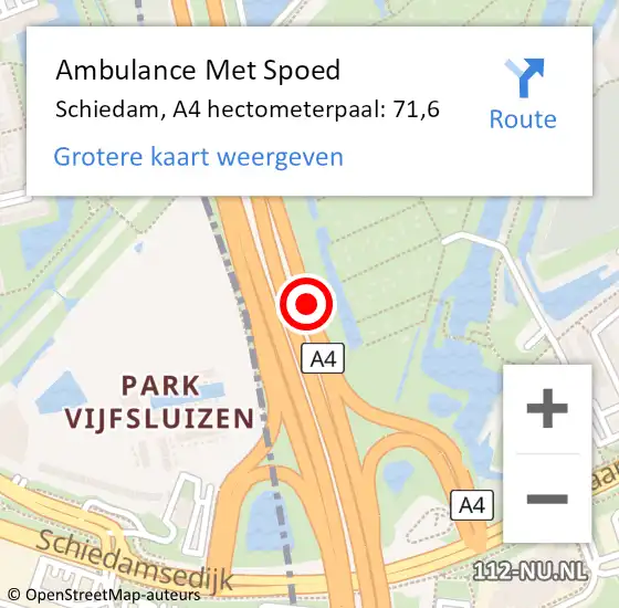 Locatie op kaart van de 112 melding: Ambulance Met Spoed Naar Schiedam, A4 hectometerpaal: 71,6 op 15 december 2024 21:48