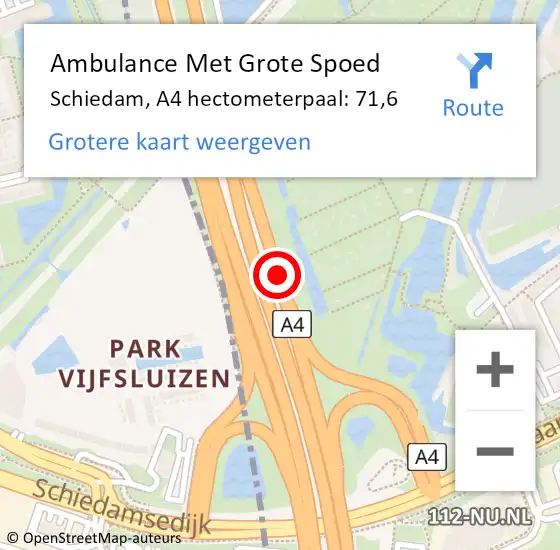 Locatie op kaart van de 112 melding: Ambulance Met Grote Spoed Naar Schiedam, A4 hectometerpaal: 71,6 op 15 december 2024 21:49