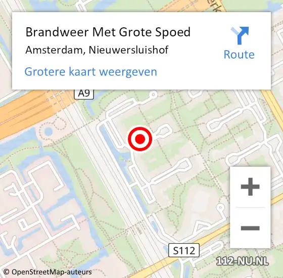 Locatie op kaart van de 112 melding: Brandweer Met Grote Spoed Naar Amsterdam, Nieuwersluishof op 15 december 2024 22:13