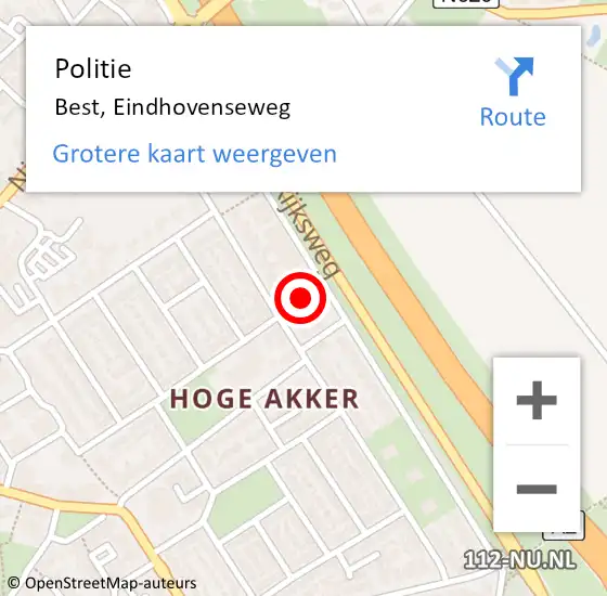 Locatie op kaart van de 112 melding: Politie Best, Eindhovenseweg op 15 december 2024 22:33