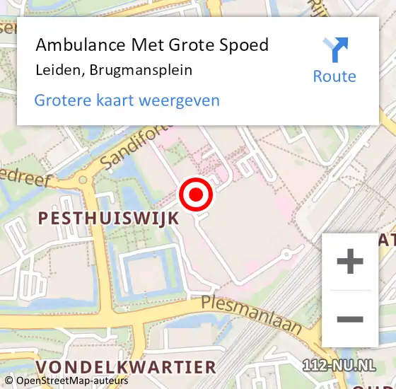 Locatie op kaart van de 112 melding: Ambulance Met Grote Spoed Naar Leiden, Brugmansplein op 15 december 2024 22:39