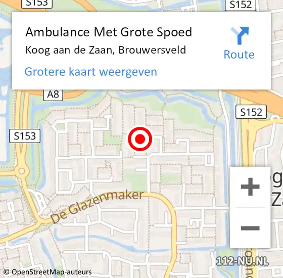 Locatie op kaart van de 112 melding: Ambulance Met Grote Spoed Naar Koog aan de Zaan, Brouwersveld op 15 december 2024 22:48