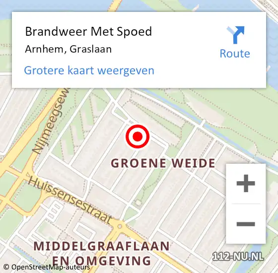 Locatie op kaart van de 112 melding: Brandweer Met Spoed Naar Arnhem, Graslaan op 15 december 2024 22:55