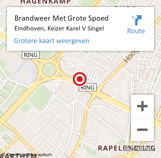 Locatie op kaart van de 112 melding: Brandweer Met Grote Spoed Naar Eindhoven, Keizer Karel V Singel op 15 december 2024 22:58