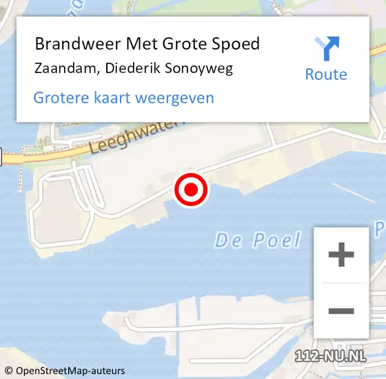 Locatie op kaart van de 112 melding: Brandweer Met Grote Spoed Naar Zaandam, Diederik Sonoyweg op 15 december 2024 23:01