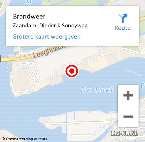 Locatie op kaart van de 112 melding: Brandweer Zaandam, Diederik Sonoyweg op 15 december 2024 23:14