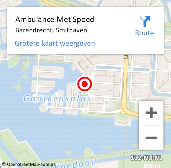 Locatie op kaart van de 112 melding: Ambulance Met Spoed Naar Barendrecht, Smithaven op 15 december 2024 23:46