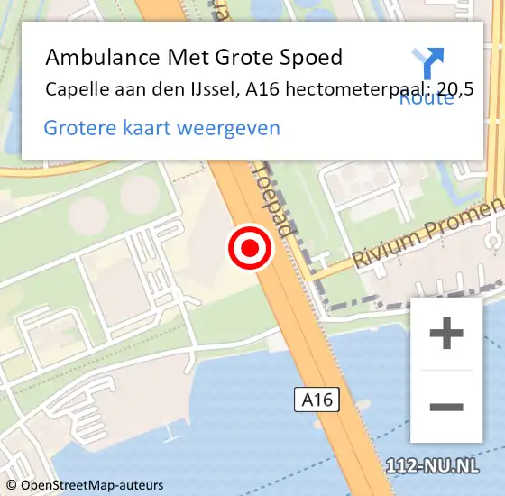 Locatie op kaart van de 112 melding: Ambulance Met Grote Spoed Naar Capelle aan den IJssel, A16 hectometerpaal: 20,5 op 16 december 2024 00:05