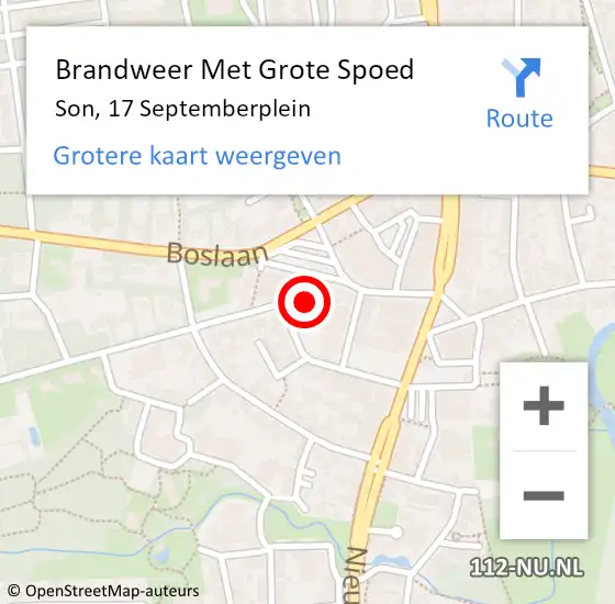 Locatie op kaart van de 112 melding: Brandweer Met Grote Spoed Naar Son, 17 Septemberplein op 16 december 2024 00:22