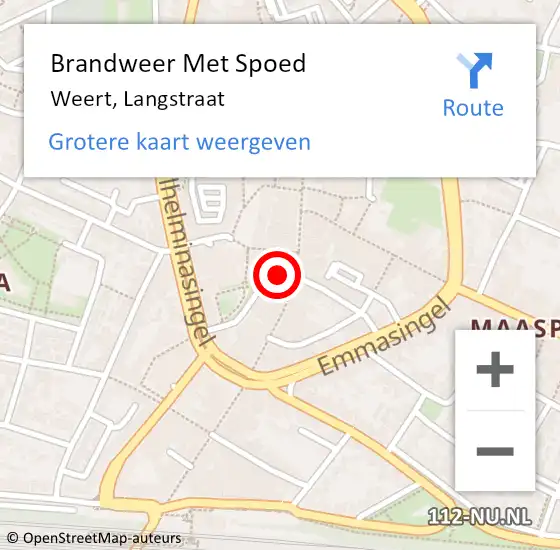 Locatie op kaart van de 112 melding: Brandweer Met Spoed Naar Weert, Langstraat op 16 december 2024 01:05