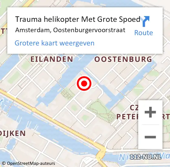 Locatie op kaart van de 112 melding: Trauma helikopter Met Grote Spoed Naar Amsterdam, Oostenburgervoorstraat op 16 december 2024 01:18