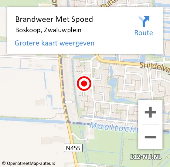 Locatie op kaart van de 112 melding: Brandweer Met Spoed Naar Boskoop, Zwaluwplein op 16 december 2024 01:45