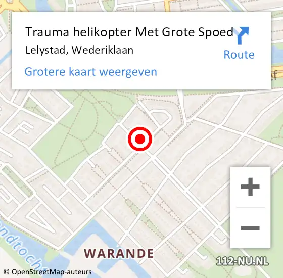 Locatie op kaart van de 112 melding: Trauma helikopter Met Grote Spoed Naar Lelystad, Wederiklaan op 16 december 2024 04:23