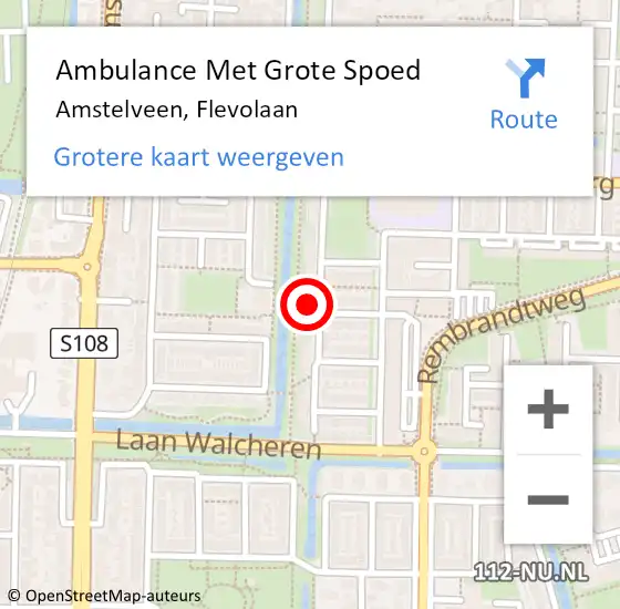 Locatie op kaart van de 112 melding: Ambulance Met Grote Spoed Naar Amstelveen, Flevolaan op 16 december 2024 06:15