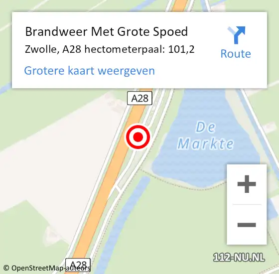 Locatie op kaart van de 112 melding: Brandweer Met Grote Spoed Naar Zwolle, A28 hectometerpaal: 101,2 op 16 december 2024 06:35