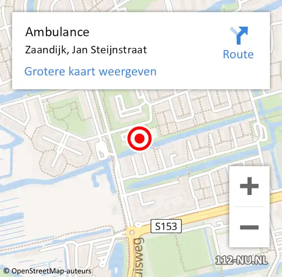 Locatie op kaart van de 112 melding: Ambulance Zaandijk, Jan Steijnstraat op 16 december 2024 07:18