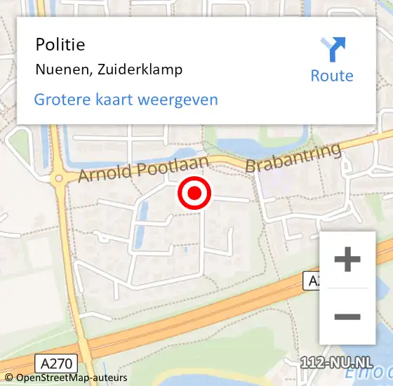 Locatie op kaart van de 112 melding: Politie Nuenen, Zuiderklamp op 16 december 2024 07:21