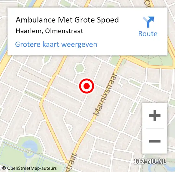 Locatie op kaart van de 112 melding: Ambulance Met Grote Spoed Naar Haarlem, Olmenstraat op 16 december 2024 07:53