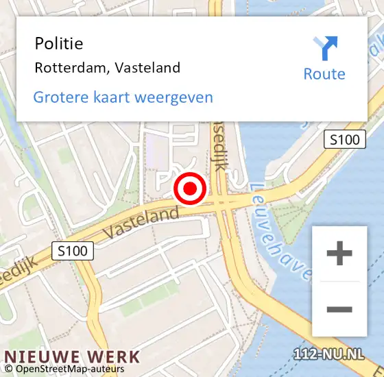 Locatie op kaart van de 112 melding: Politie Rotterdam, Vasteland op 16 december 2024 08:00