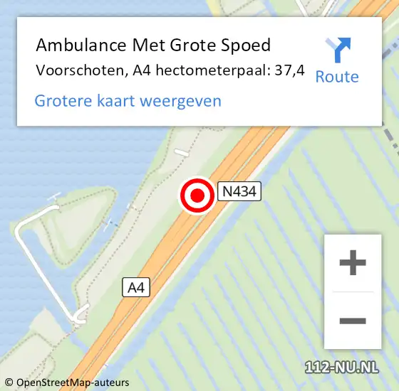 Locatie op kaart van de 112 melding: Ambulance Met Grote Spoed Naar Voorschoten, A4 hectometerpaal: 37,4 op 16 december 2024 08:09