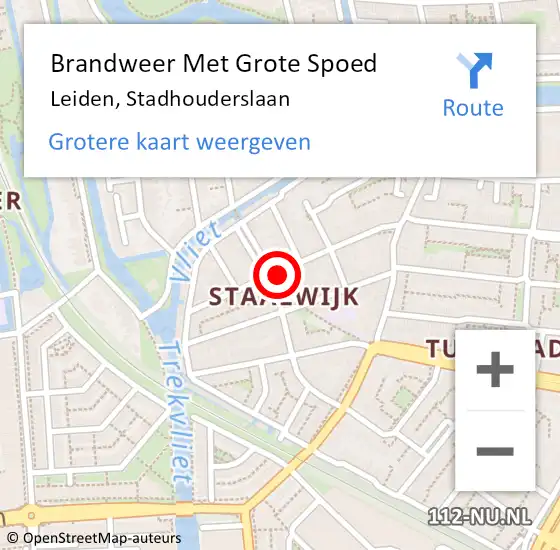 Locatie op kaart van de 112 melding: Brandweer Met Grote Spoed Naar Leiden, Stadhouderslaan op 16 december 2024 08:14