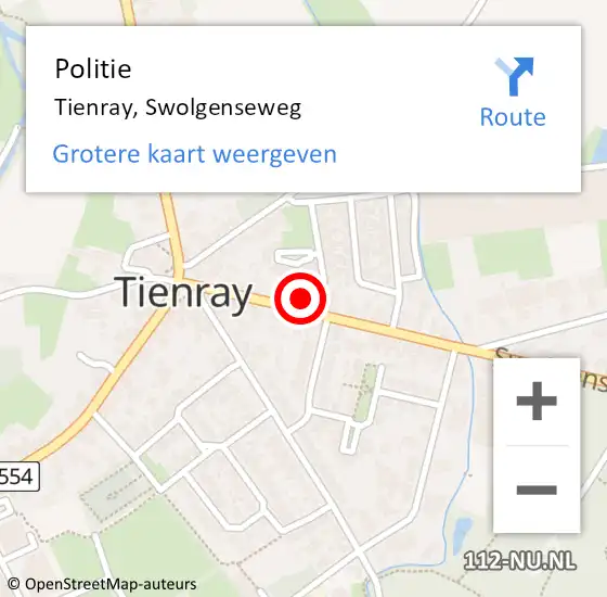 Locatie op kaart van de 112 melding: Politie Tienray, Swolgenseweg op 16 december 2024 08:24