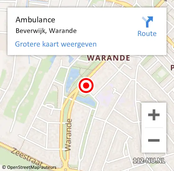 Locatie op kaart van de 112 melding: Ambulance Beverwijk, Warande op 16 december 2024 08:28