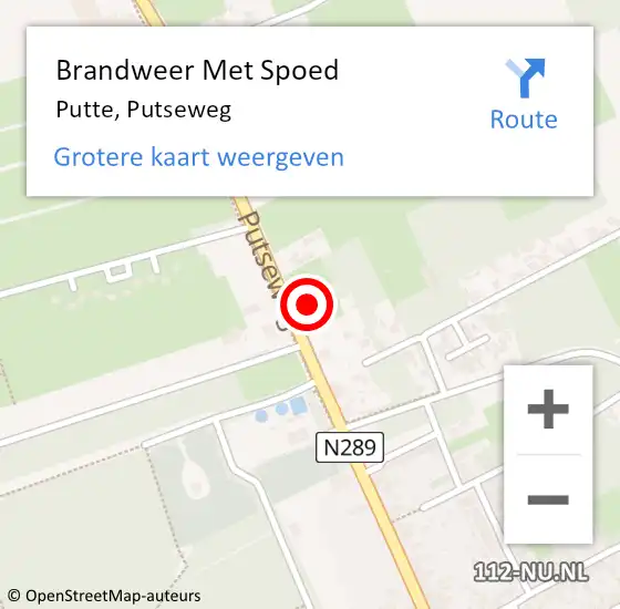 Locatie op kaart van de 112 melding: Brandweer Met Spoed Naar Putte, Putseweg op 16 december 2024 08:29