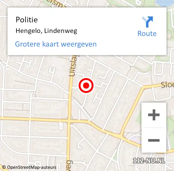 Locatie op kaart van de 112 melding: Politie Hengelo, Lindenweg op 16 december 2024 08:30