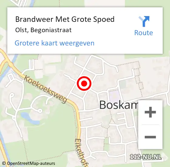 Locatie op kaart van de 112 melding: Brandweer Met Grote Spoed Naar Olst, Begoniastraat op 16 december 2024 08:49