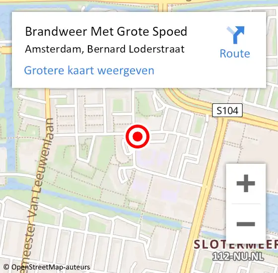 Locatie op kaart van de 112 melding: Brandweer Met Grote Spoed Naar Amsterdam, Bernard Loderstraat op 16 december 2024 08:53