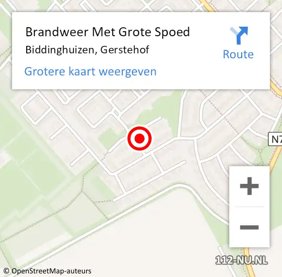 Locatie op kaart van de 112 melding: Brandweer Met Grote Spoed Naar Biddinghuizen, Gerstehof op 16 december 2024 09:01