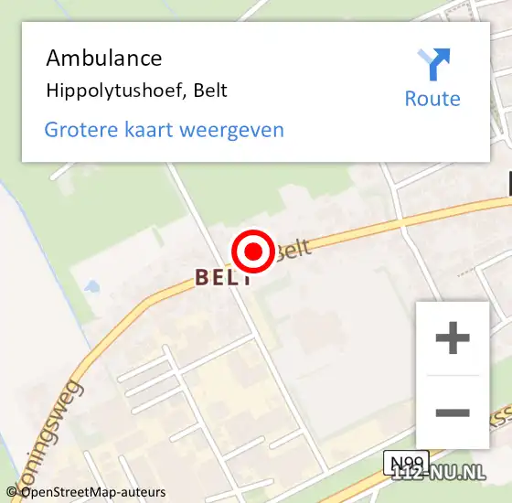 Locatie op kaart van de 112 melding: Ambulance Hippolytushoef, Belt op 16 december 2024 09:07