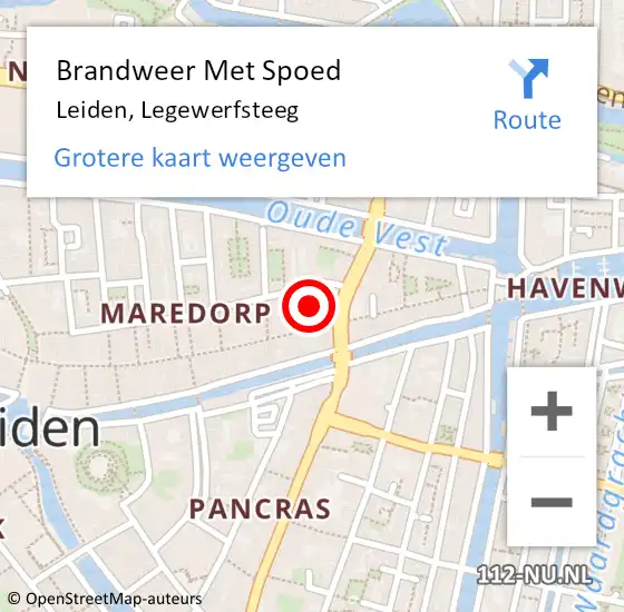 Locatie op kaart van de 112 melding: Brandweer Met Spoed Naar Leiden, Legewerfsteeg op 16 december 2024 09:12