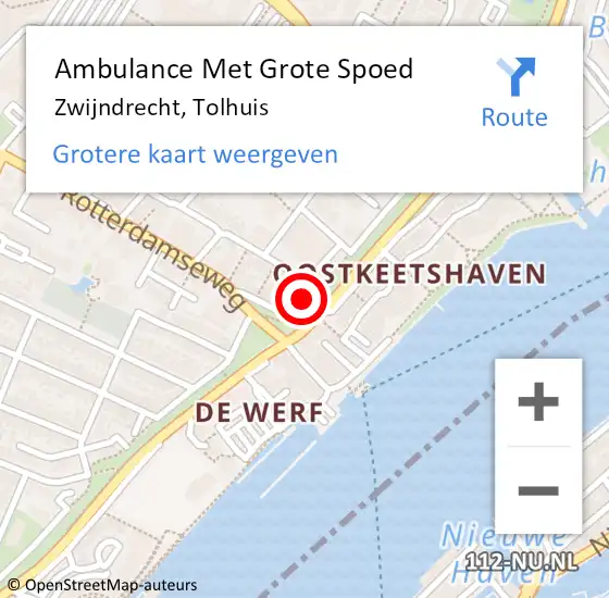 Locatie op kaart van de 112 melding: Ambulance Met Grote Spoed Naar Zwijndrecht, Tolhuis op 16 december 2024 09:22