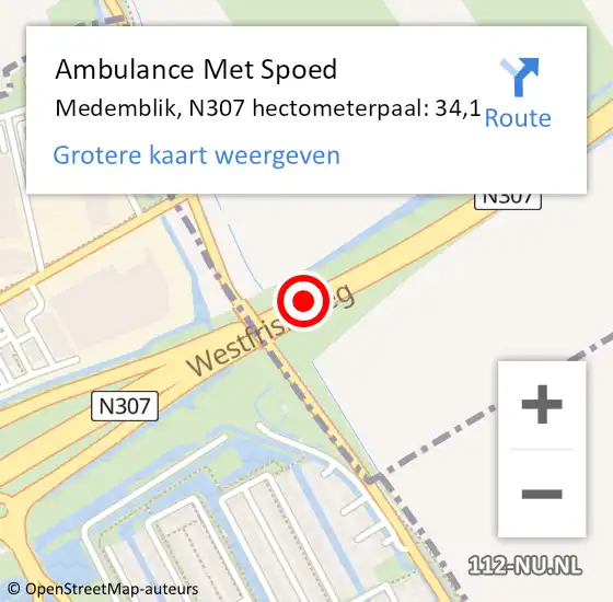 Locatie op kaart van de 112 melding: Ambulance Met Spoed Naar Medemblik, N307 hectometerpaal: 34,1 op 16 december 2024 09:24