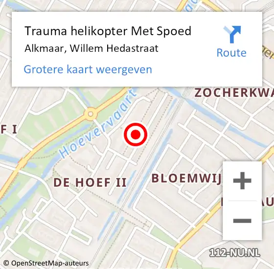 Locatie op kaart van de 112 melding: Trauma helikopter Met Spoed Naar Alkmaar, Willem Hedastraat op 16 december 2024 09:51