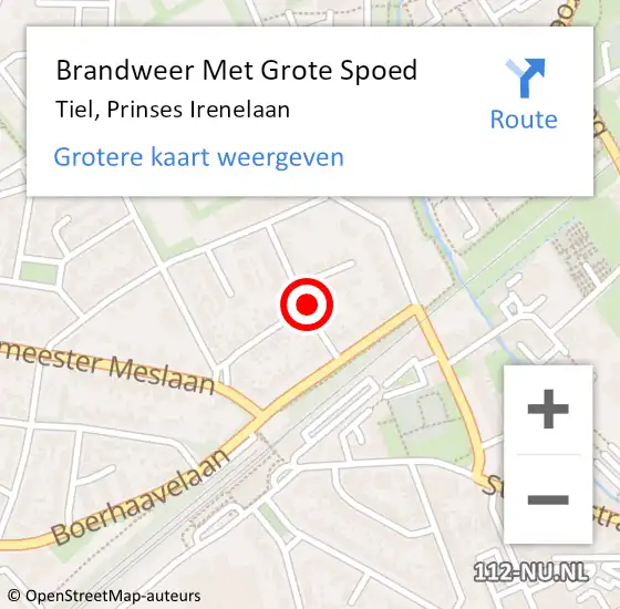 Locatie op kaart van de 112 melding: Brandweer Met Grote Spoed Naar Tiel, Prinses Irenelaan op 16 december 2024 10:02