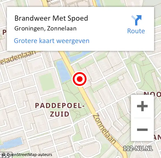 Locatie op kaart van de 112 melding: Brandweer Met Spoed Naar Groningen, Zonnelaan op 16 december 2024 10:03