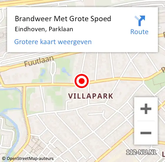 Locatie op kaart van de 112 melding: Brandweer Met Grote Spoed Naar Eindhoven, Parklaan op 16 december 2024 10:15